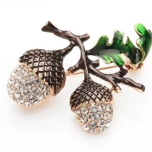 Nwot Acorn Pave` Crysyal Brooch Fall Autumn Jacket Scarf Coat Charm Bag